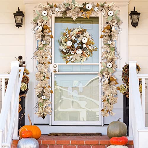 ORIENTAL CHERRY Fall Decor - Fall Garland - 6Ft Autumn Maples Leaf Pumpkin Berry Garland - Thanksgiving Halloween Mantle Fireplace Farmhouse Harvest Decorations for Home Outdoor Indoor Porch - Image 3