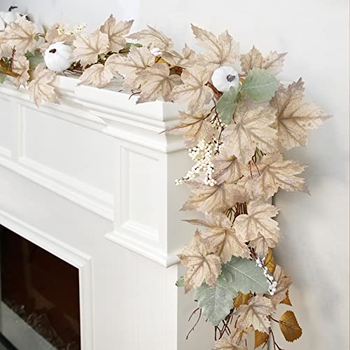 ORIENTAL CHERRY Fall Decor - Fall Garland - 6Ft Autumn Maples Leaf Pumpkin Berry Garland - Thanksgiving Halloween Mantle Fireplace Farmhouse Harvest Decorations for Home Outdoor Indoor Porch - Image 1