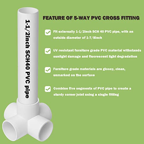 AODESTINY 6Pack 5 Way PVC Fittings 1-1/2Inch, SCH40 Furniture Grade Elbow Fittings for 1-1/2Inch PVC Pipe, Elbow Pipe Fitting Connector for Garden Enclosures Dog Agility Jumps Greenhouse - Image 3
