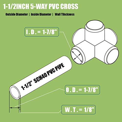 AODESTINY 6Pack 5 Way PVC Fittings 1-1/2Inch, SCH40 Furniture Grade Elbow Fittings for 1-1/2Inch PVC Pipe, Elbow Pipe Fitting Connector for Garden Enclosures Dog Agility Jumps Greenhouse - Image 2