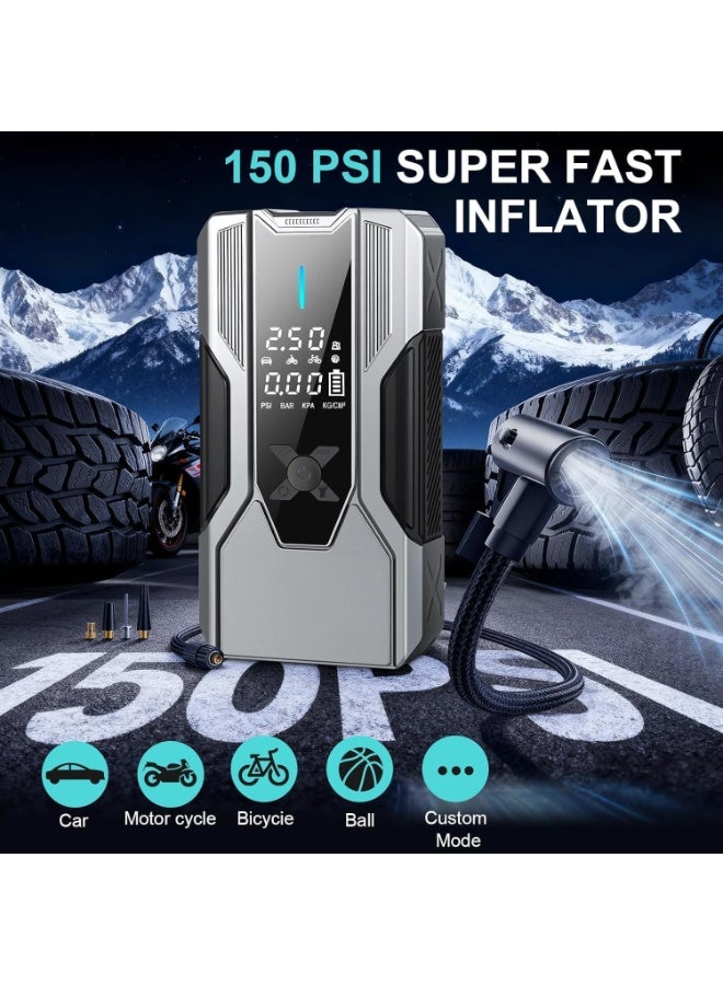 8000A Jump Starter Power Pack with 150 PSI Air Compressor Portable Car Battery Booster Emergency Starter 12V Multi-Function Air Pump for Cars & Vehicles - Image 2