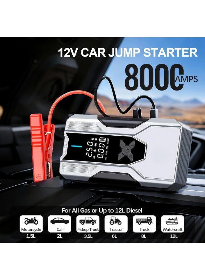 8000A Jump Starter Power Pack with 150 PSI Air Compressor Portable Car Battery Booster Emergency Starter 12V Multi-Function Air Pump for Cars & Vehicles - Image 3