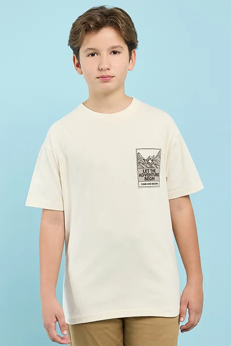 أر أند بي Printed T-Shirt with Crew Neck and Short Sleeves