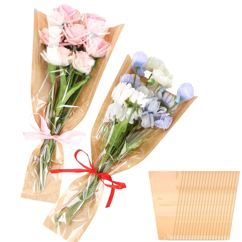 Jansun 40Pcs Flower Wrapping Bags Kraft Paper Flower Sleeves for Bouquets Flower Bags for Birthday Wedding Graduation Gift Florist Wrap Supplies 98x179 Inch