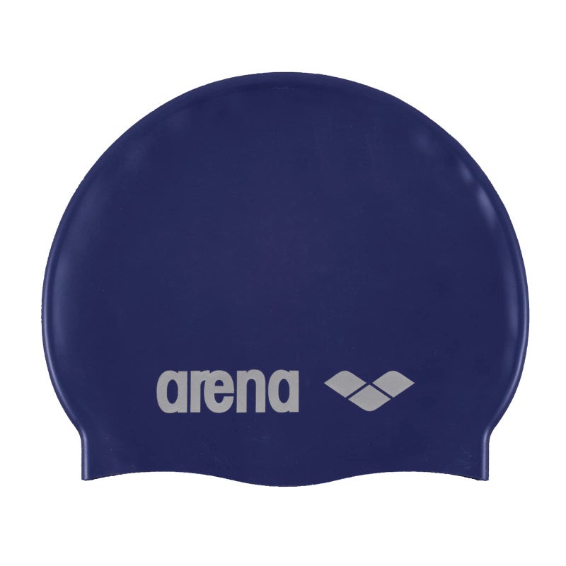 Arena Classic Unisex Soft Silicone Swim Cap for Women and Men, Intensive Training and Racing Comfortable Non-Slip Long Hair Swimming Hat, Denim/Silver - Image 1