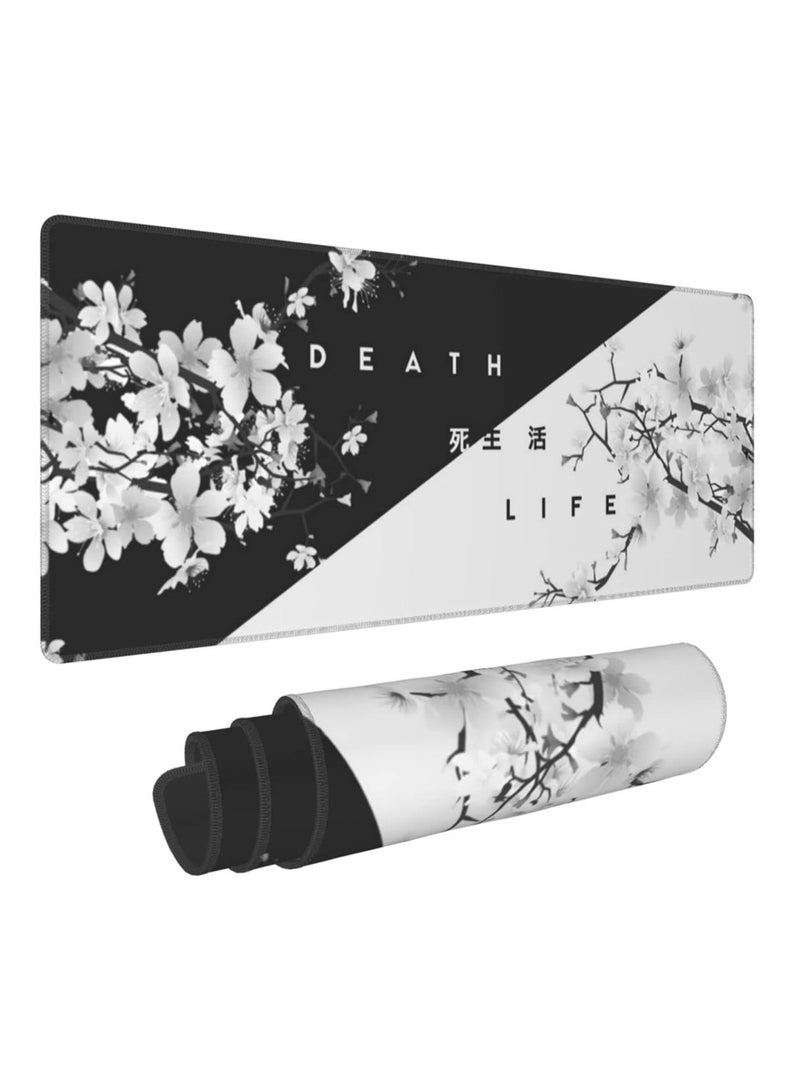 Gaming Mouse Pad Black and White Cherry Blossom Non-slip Rubber Mouse Pad with Stitched Edges - Image 1