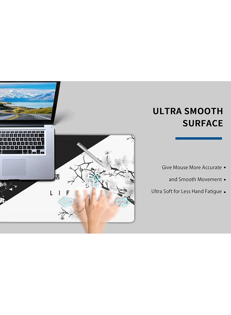 Gaming Mouse Pad Black and White Cherry Blossom Non-slip Rubber Mouse Pad with Stitched Edges - Image 3