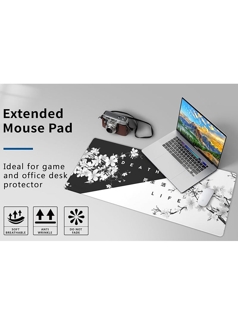 Gaming Mouse Pad Black and White Cherry Blossom Non-slip Rubber Mouse Pad with Stitched Edges - Image 4