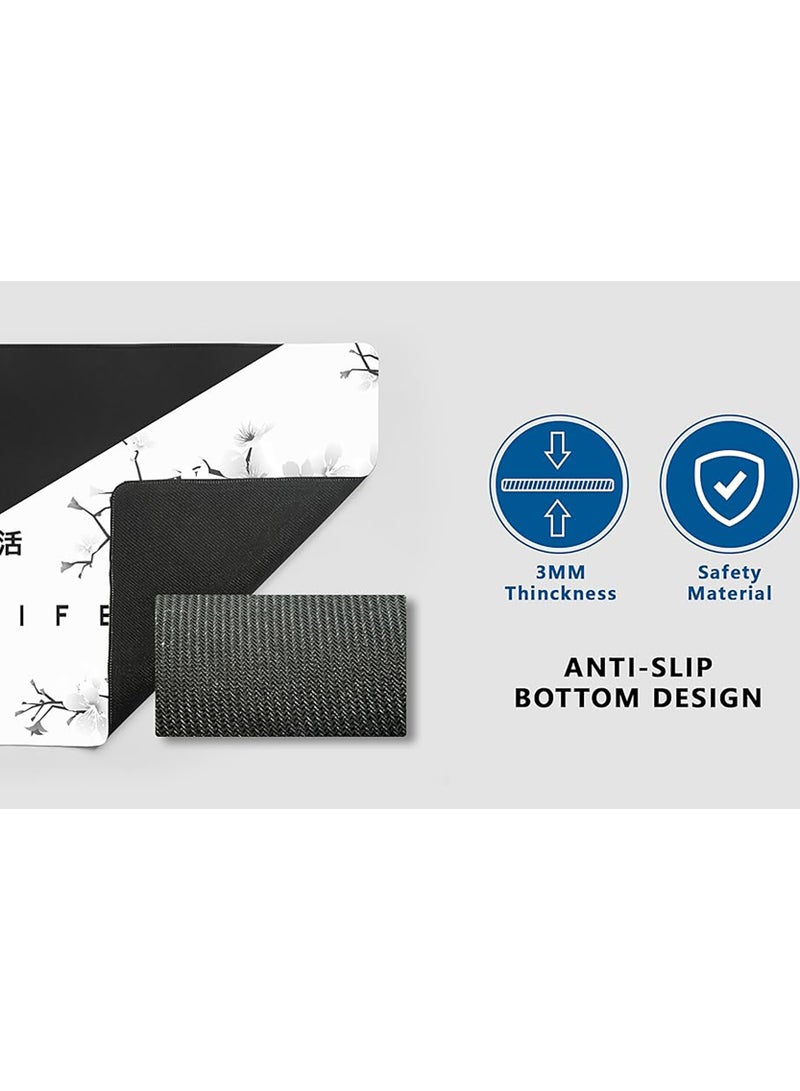 Gaming Mouse Pad Black and White Cherry Blossom Non-slip Rubber Mouse Pad with Stitched Edges - Image 2