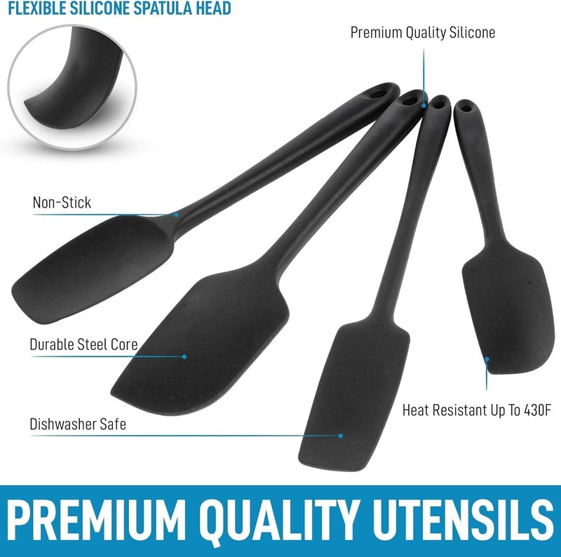 Baskety Silicone Spatula Set Heat Resistant, 4Pcs Non-Stick Spatulas for Cooking, Baking & Mixing Kitchen Utensils Seamless Strong Stainless Steel Core 4A Black - Image 3
