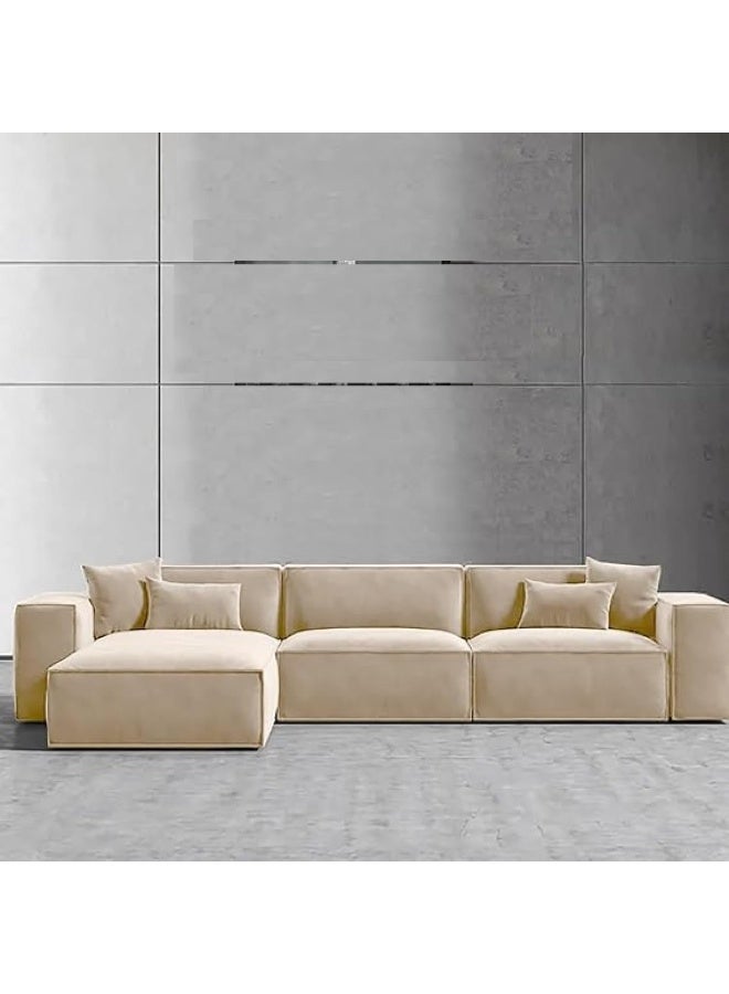 Al Zakharef Furniture Coco Corner L-Shape Luxury Sofa Set, Modern Sectional Velvet Couch, Comfortable Living Room Furniture with Free Pillows, Colour Beige - Image 3