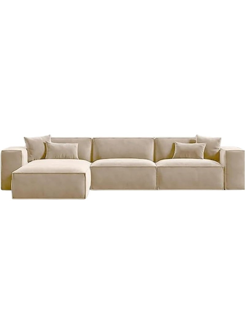 Al Zakharef Furniture Coco Corner L-Shape Luxury Sofa Set, Modern Sectional Velvet Couch, Comfortable Living Room Furniture with Free Pillows, Colour Beige - Image 4