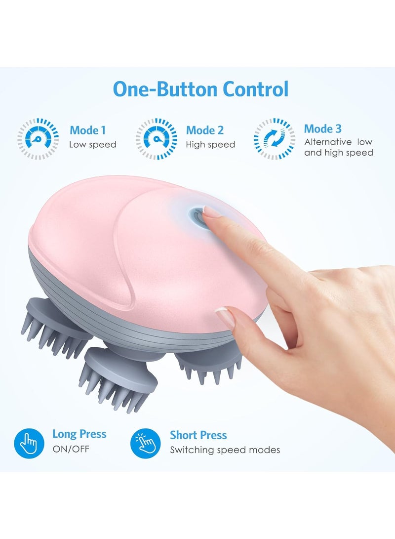 إسكدنيا مساج فروة كهربائي، مساج رأس بأربعة رؤوس تدليك، مساج ظهر وفروة لتخفيف تيبس العضلات، يعزز التواصل (وردي) - Image 2