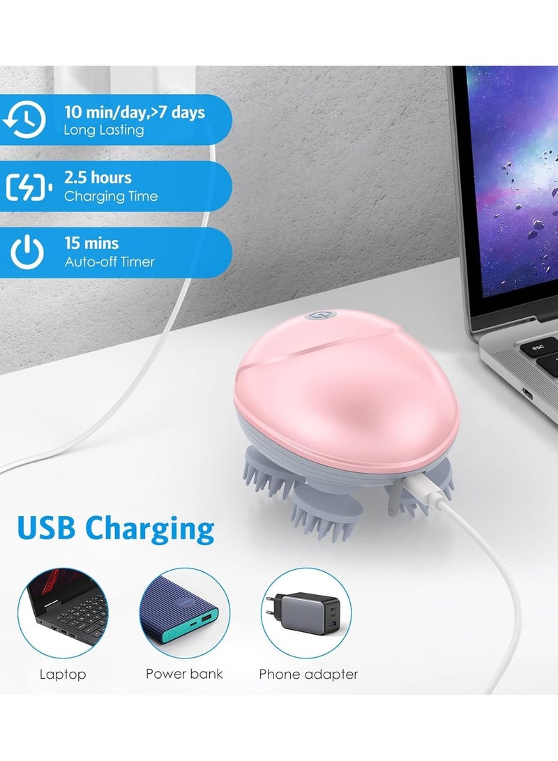 إسكدنيا مساج فروة كهربائي، مساج رأس بأربعة رؤوس تدليك، مساج ظهر وفروة لتخفيف تيبس العضلات، يعزز التواصل (وردي) - Image 3