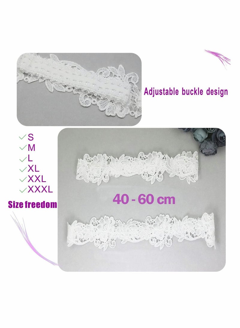 Excefore Wedding Garters for Bride, Adjustable 40-60 cm Lace Bridal Garter Set for Women Bride (White) - Image 5