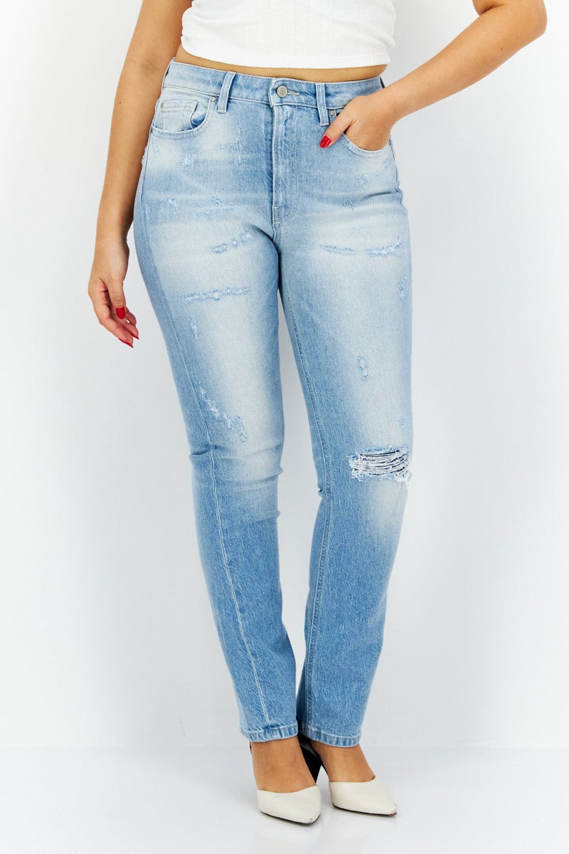 GUESS جينز دنيم ضيق ممزق قابل للتمدد للنساء، أزرق - Image 1