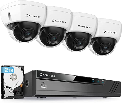 Amcrest 4K 8CH Security Camera System w/ 4K (8MP) NVR, (4) x 8-Megapixel IP67 Weatherproof Metal Dome POE IP Cameras (3840x2160),Pre-Installed 2TB Hard Drive, NV4108E-HS-IP8M-2493EW4-2TB (White) - Image 1
