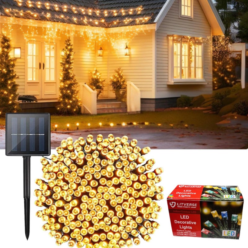 LITVERSE Solar Powered 120 LED Waterproof String Lights IndoorOutdoor Decorative PVC Fairy Lights for Garden Patio Landscape and Holiday Decoration Warmwhite - Image 1