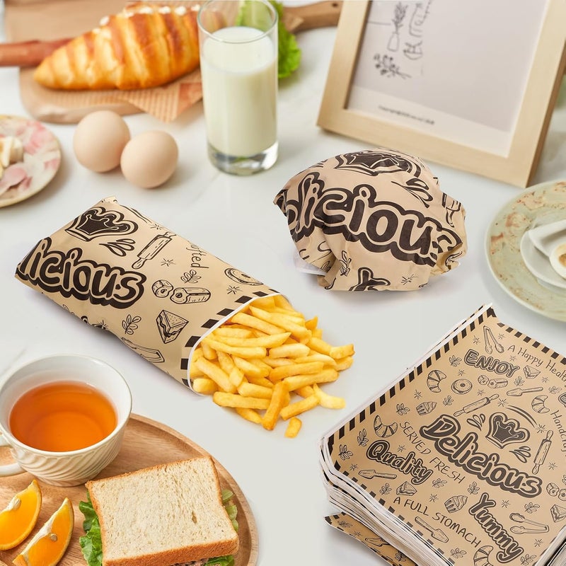 DEAYOU 1000 Pcs Deli Wax Paper Sheets, 12"x12" Grease Resistant Food Basket Liners, Kraft Newsprint Square Sandwich Wrapping Paper for Bread, Burger, Hot Dog, Cookies, Baking, Picnic - Image 5