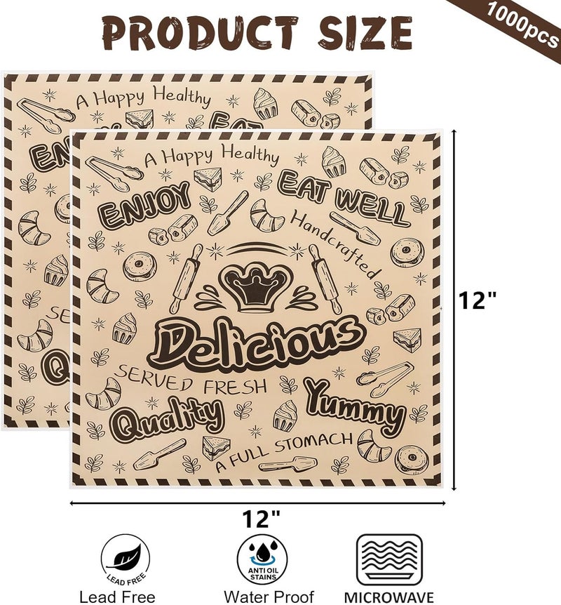 DEAYOU 1000 Pcs Deli Wax Paper Sheets, 12"x12" Grease Resistant Food Basket Liners, Kraft Newsprint Square Sandwich Wrapping Paper for Bread, Burger, Hot Dog, Cookies, Baking, Picnic - Image 2