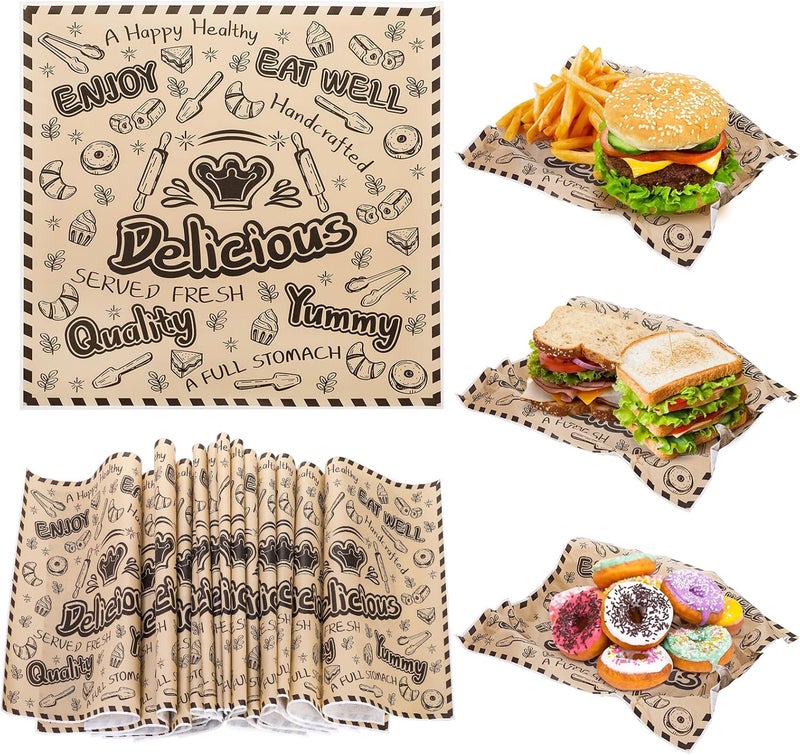 DEAYOU 1000 Pcs Deli Wax Paper Sheets, 12"x12" Grease Resistant Food Basket Liners, Kraft Newsprint Square Sandwich Wrapping Paper for Bread, Burger, Hot Dog, Cookies, Baking, Picnic - Image 3