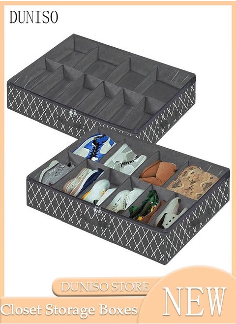 2 Pieces Foldable Fabric Shoebox Storage Closet Storage Organizer Foldable Closet Drawer Storage Box With Clear Window Home Wear-resistant Shoe Storage Box Fabric Cubby Storage Basket Cube Storage Bin