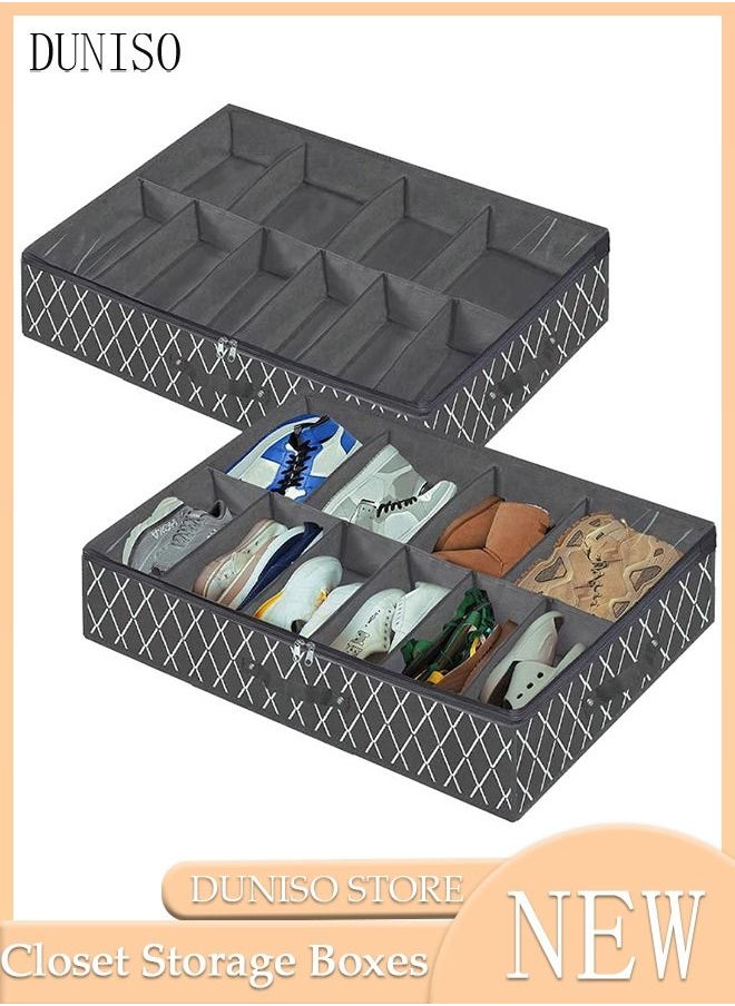 DUNISO - 2 Pieces Foldable Fabric Shoebox Storage Closet Storage Organizer Foldable Closet Drawer Storage Box With Clear Window Home Wear-resistant Shoe Storage Box Fabric Cubby Storage Basket Cube Storage Bin - Image 1