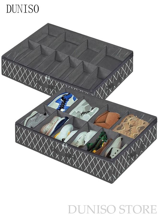 DUNISO - 2 Pieces Foldable Fabric Shoebox Storage Closet Storage Organizer Foldable Closet Drawer Storage Box With Clear Window Home Wear-resistant Shoe Storage Box Fabric Cubby Storage Basket Cube Storage Bin - Image 1