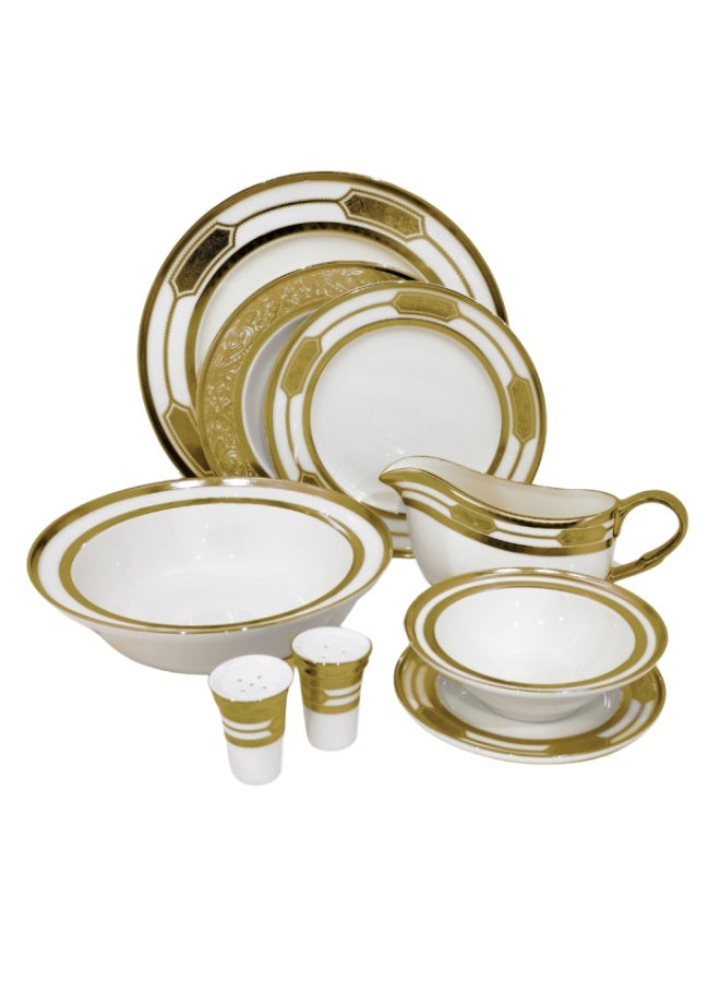 السيف هوم طقم سفرة بورسلان -  69 قطعة باللون الأبيض / ذهبي