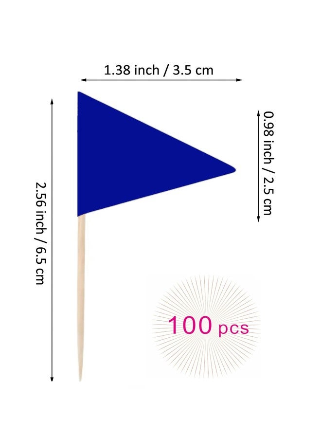 JAVD Solid Blue Toothpick Flags Small Mini Plain Blue Color Triangle Stick Cupcake Toppers Flags DIY Decoration (100 Pcs) - Image 3