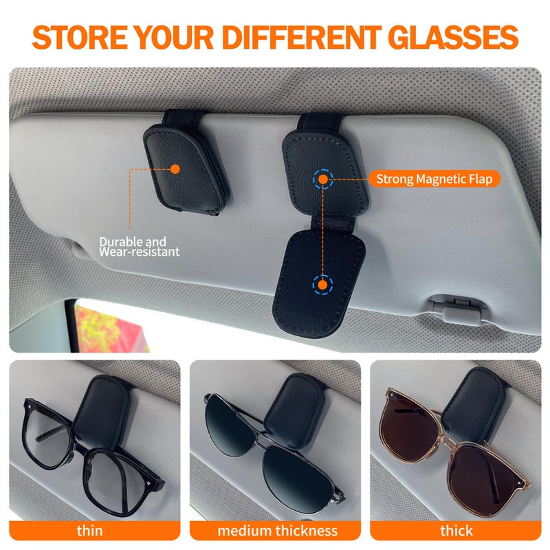 Shering Sunglasses Holders for Car Sun Visor, 2pack Magnetic Leather Glasses Eyeglass Hanger Clip for Car, Visor Sunglasses Holder Clip Car Accessories for Truck - Image 2