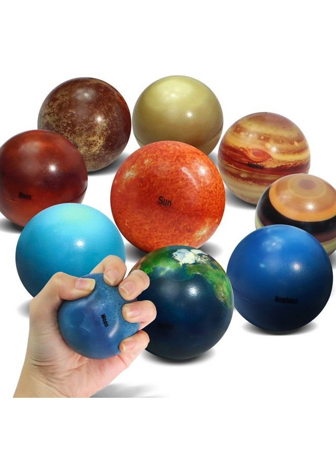 Novelty Place كرات الإجهاد للنظام الشمسي، 10 قطع، كرات كوكبية مضادة للإجهاد للأطفال والكبار، أدوات استرخاء، ألعاب فيدجيت، هدايا علم الفلك، هدايا حفلات بموضوع الفضاء، جوائز كرنفال - Image 1