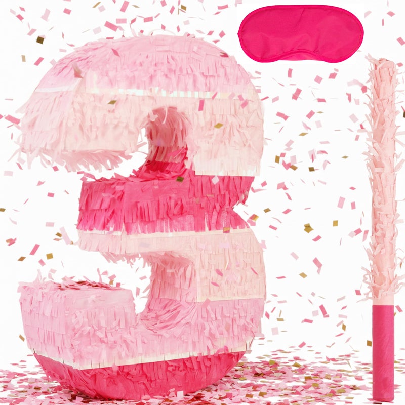 Birchio Pinks Number 3 Pinatas Bundle with a Blindfold and Bat161 x 1075 x 4 Inches Perfect for Boys and Girls Birthday Party Supplies Pink Theme Birthday Decoration Pink Number 3 - Image 3