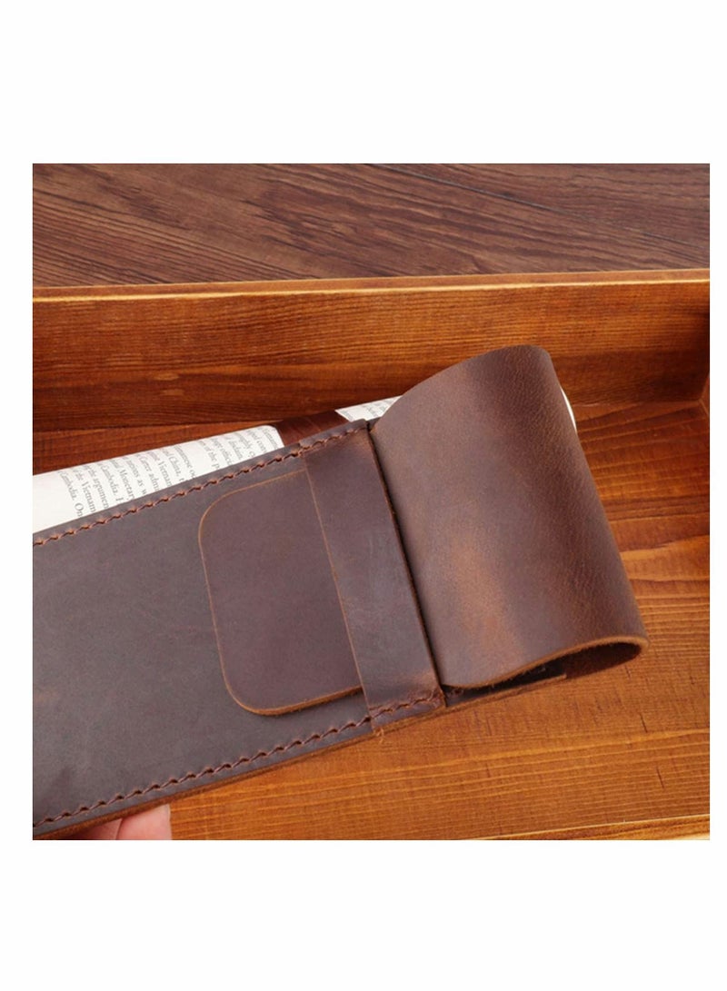 Excefore Genuine Leather Pen Case Holder Handmade Fountain Multi Pens Pouch Crazy Horse Leather Pen Protective Sleeve Cover 2 Pack – Brown (Pen Not Include) - Image 5