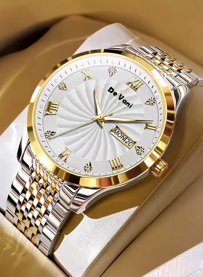 دي فاني ساعة يد للرجال ستنانلس ستيل أنالوج بعقارب مع تقويم وإضاءة ليلية - Image 1