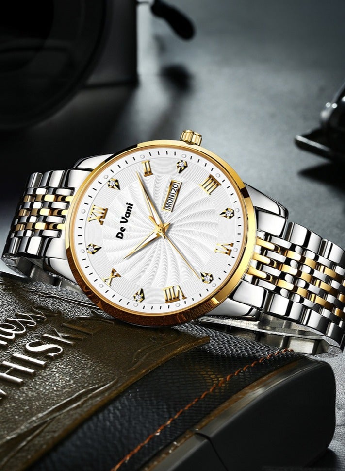 دي فاني ساعة يد للرجال ستنانلس ستيل أنالوج بعقارب مع تقويم وإضاءة ليلية - Image 2