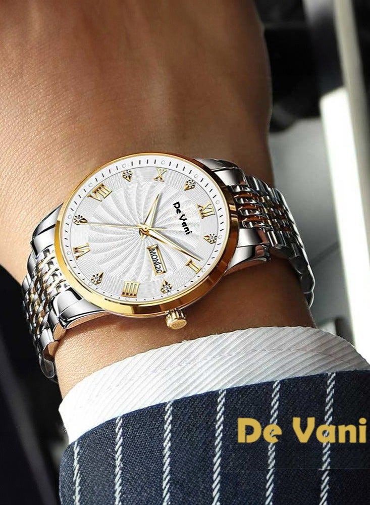 دي فاني ساعة يد للرجال ستنانلس ستيل أنالوج بعقارب مع تقويم وإضاءة ليلية - Image 3