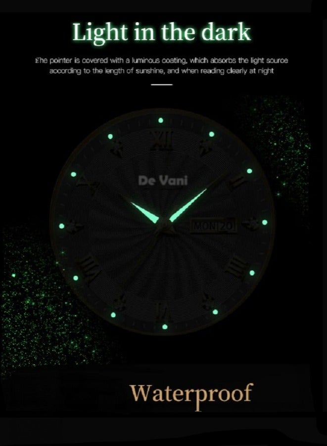 دي فاني ساعة يد للرجال ستنانلس ستيل أنالوج بعقارب مع تقويم وإضاءة ليلية - Image 4