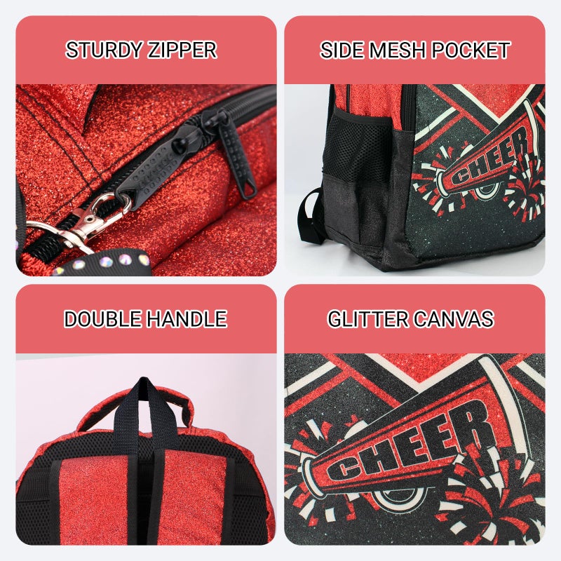HJKLONE Cheer Backpack with Ribbon Keychain, Glitter Cheerleading Backpack for Women, Cheerleader Gifts (Red) - Image 5