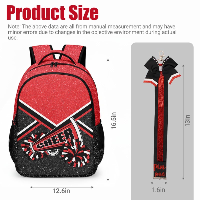 HJKLONE Cheer Backpack with Ribbon Keychain, Glitter Cheerleading Backpack for Women, Cheerleader Gifts (Red) - Image 2
