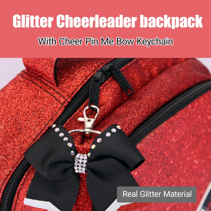 HJKLONE Cheer Backpack with Ribbon Keychain, Glitter Cheerleading Backpack for Women, Cheerleader Gifts (Red) - Image 4