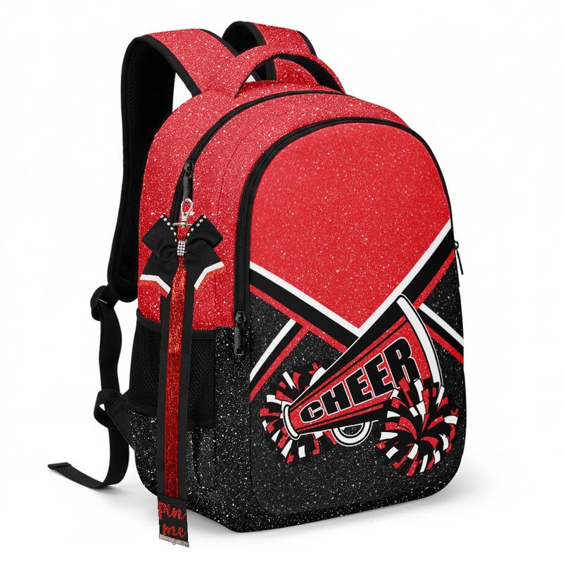 HJKLONE Cheer Backpack with Ribbon Keychain, Glitter Cheerleading Backpack for Women, Cheerleader Gifts (Red) - Image 1