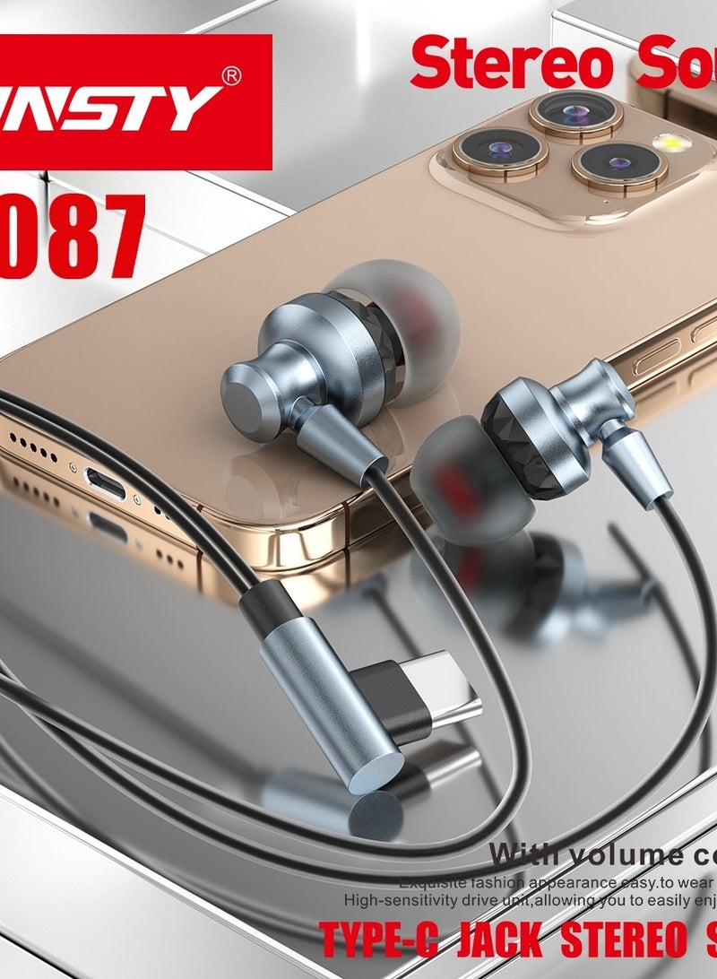 ANSTY E-087 Wired Earphones - Type-C Jack, Stereo Sound, Volume Control, and Noise Reduction - Image 1