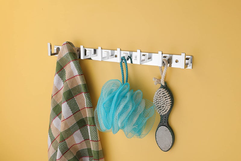 iSTAR 8 Pin Bathroom Cloth Hooks Hanger Wall Bedroom Bathroom Robe Hooks Rail for Hanging Keys,Clothes,Towel Steel Hook (Silver, 2) - Image 2