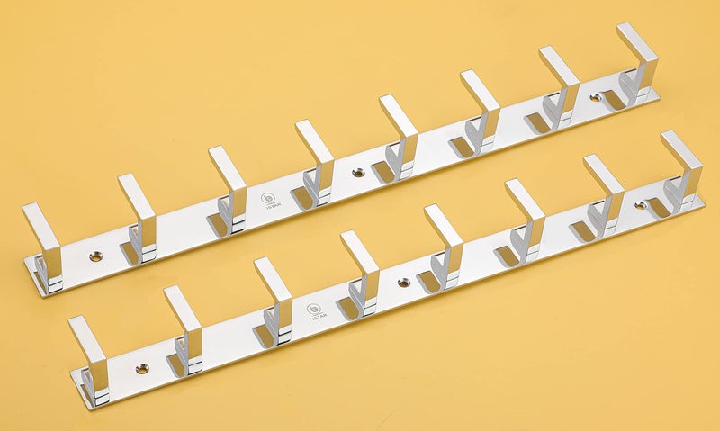 iSTAR 8 Pin Bathroom Cloth Hooks Hanger Wall Bedroom Bathroom Robe Hooks Rail for Hanging Keys,Clothes,Towel Steel Hook (Silver, 2) - Image 1