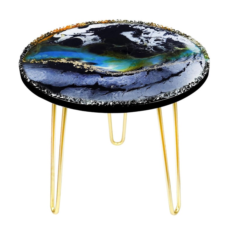 PRISHA'S ART STUDIO PRISHAS ART STUDIO Handmade Epoxy Resin Coffee Table Unique Living Room Office Decor Nesting End Table Console Sofa Table Pedestal Table Accent Side Table for Modern Home Decor 