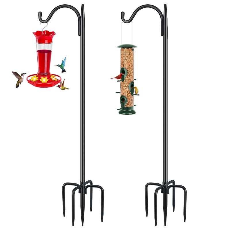 FEED GARDEN Bird Feeder Pole, 60 Inch Shepherds Hooks for Outdoor with 5 Prong Base, Adjustable Heavy Duty Shepherds Hook for Plant Baskets, Hummingbird Feeder, Wedding Decor, Lanterns,2 Pack - Image 1