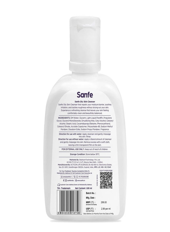 Sanfe Oily Skin Cleanser | Minimises Pores & Maintains Skin Moisture | For skin repair, roughness, dryness, tighter skin | Daily Cetaphil Face Wash For Oily, Acne Prone Skin | Cetaphil Gentle Foaming - 100ml - Image 1