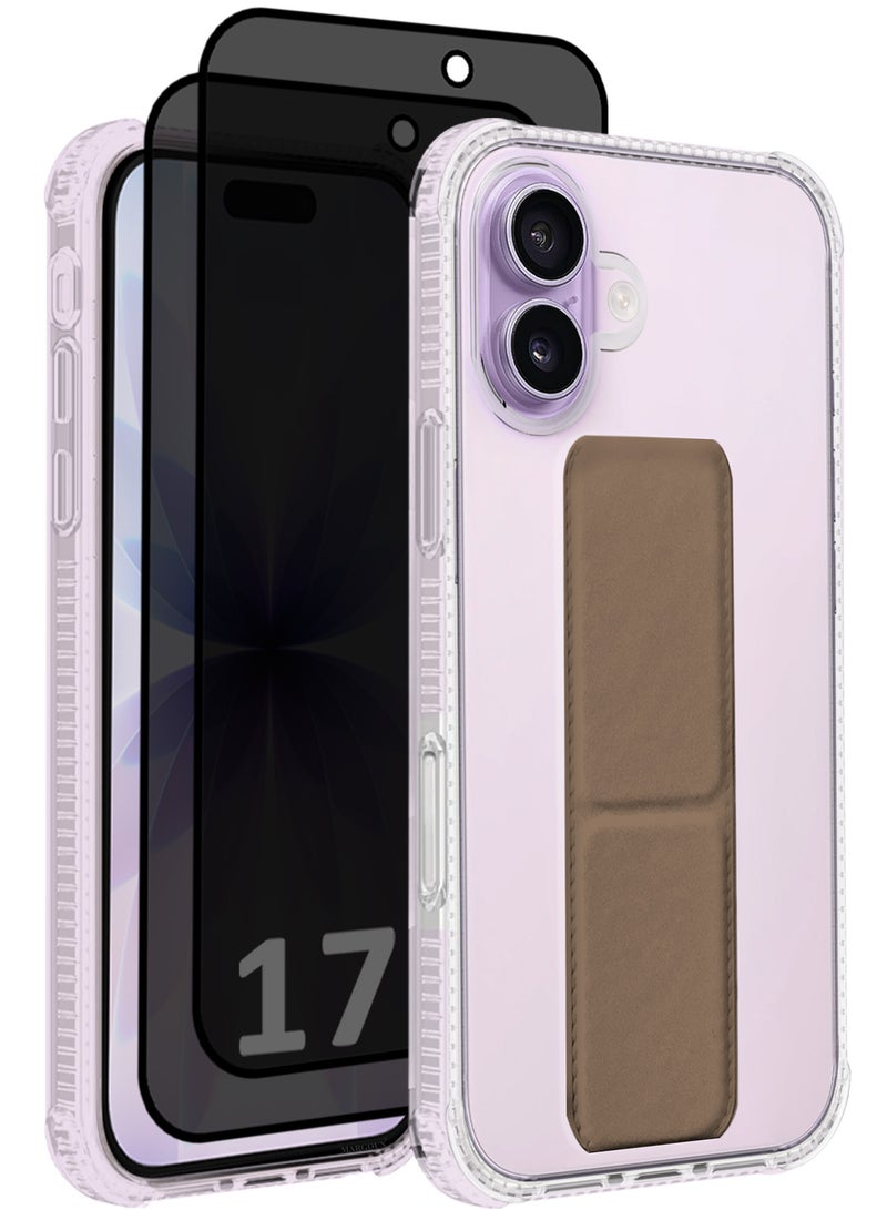 CATANES 3 Packs Finger Grip Clear Case Cover for iPhone 17- Kickstand Car Magnetic Holder Multi-function Protective Two-in-one Case with Two Privacy Screen Protectors - Brown - Image 1
