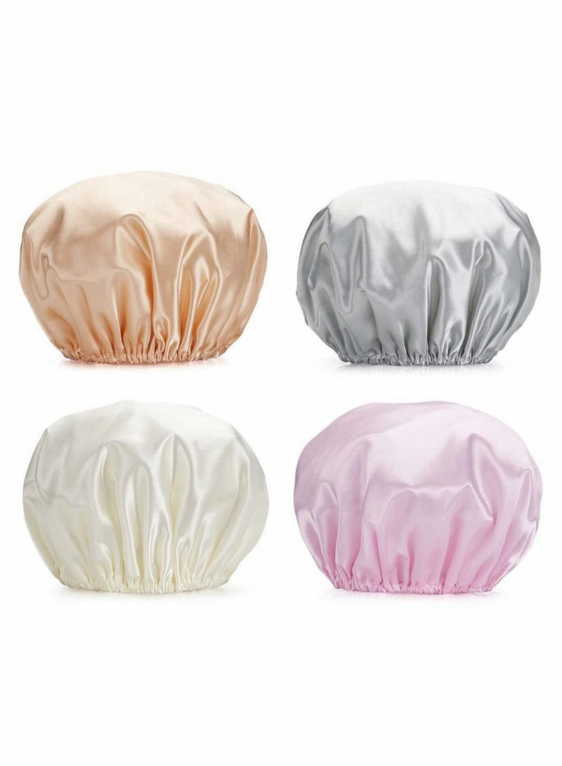 Y&D 4 Pack Shower Caps for Women, Double Waterproof Layers Bathing Hat Hair Protection EVA Reusable, Medium Size - Image 1